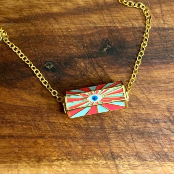 Evil Eye Charm Necklace in Pink Blue and Gold 18k GF Chain - Picture 2 of 6